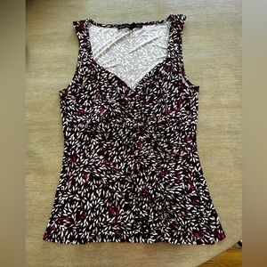 White House Black Market Black and Pink Leaf Print Tank Top